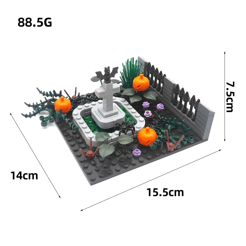 Blocs de construction de cimetière MOC pour Halloween, pierre tombale murale, crâne fantôme, cercueil, briques, jouets créatifs, cadeaux pour enfants compatibles avec LEGO
