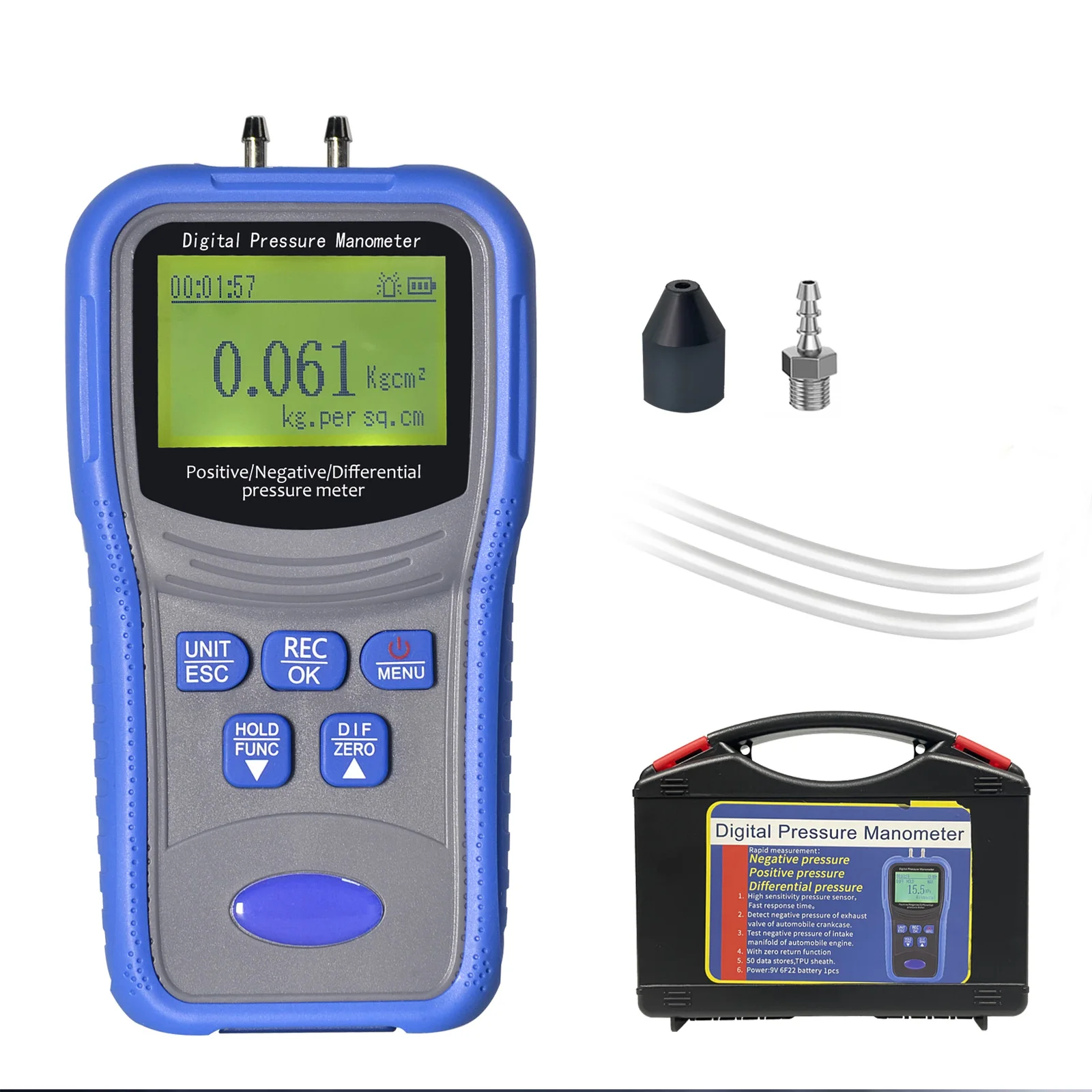 Digital Manometer HVAC Air Pressure Gauge Differential ±206.8KPa Tester for Gas Duct Car AC Refrigerant Ventilation System