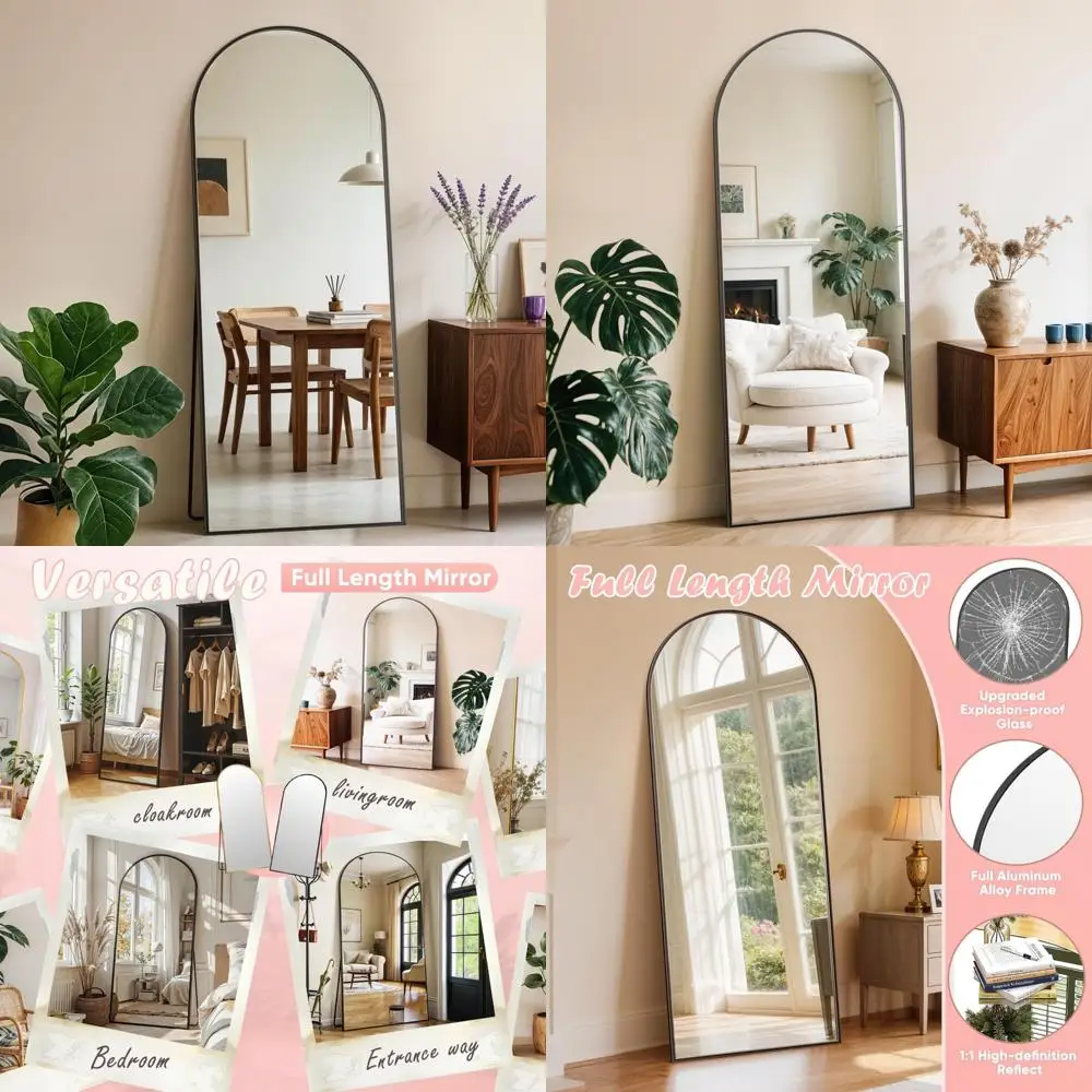 Espejo de pie arqueado de cuerpo completo, espejo de montaje en pared 59 x 18 para el hogar, ideal para dormitorios, baños, salas de estar, marco negro