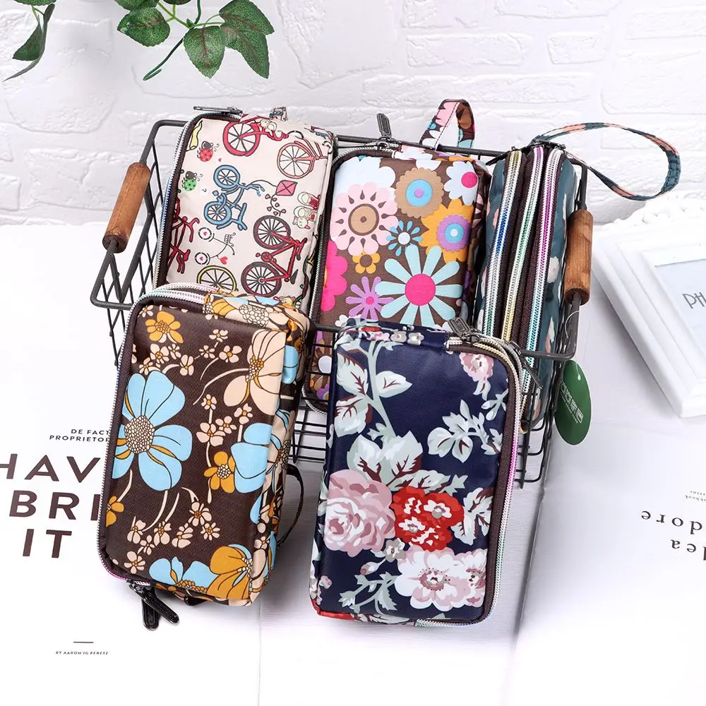 Fashion Waterproof Larger Capacity Female Handbag Print Canvas Bag Three-layer Long Wallet Coin Purse