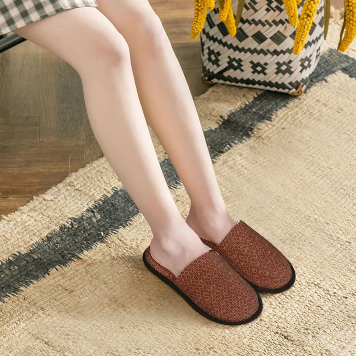 Custom Redrum Shining Overlook Hotel Carpet Cozy Scuff Memory Foam Slippers Women Mid Century Modern Geometric Spa House Shoes - view 5