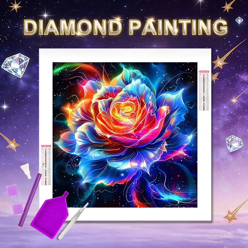 HUACAN Diamant-Mosaik Neuheit Rosenblüte Einzigartiges Geschenk Diamantmalerei Blumenmuster Vollquadratisch Rund Aufklebbar Wandkunst für Zuhause