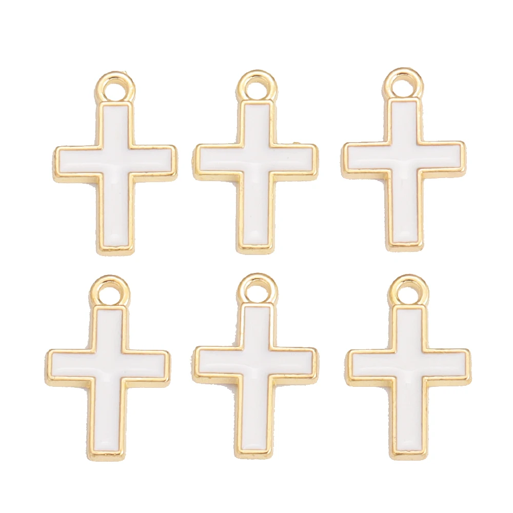 Mixed 10pcs Enamel Rhinestone Cross Alloy Christian Charm Pendant for Bracelet Necklace Earrings Handmade DIY Accessories