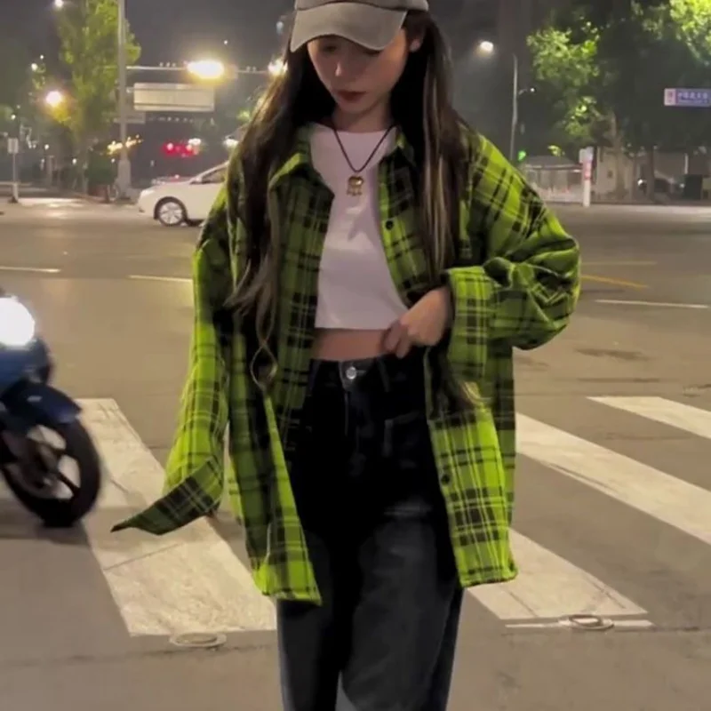 XEJ Plaid Shirt Oversize Shirts Fashion Women Blouses 2023 Casual Youth Woman Clothes Harajuku Tunic Women\'s Clothing Spring