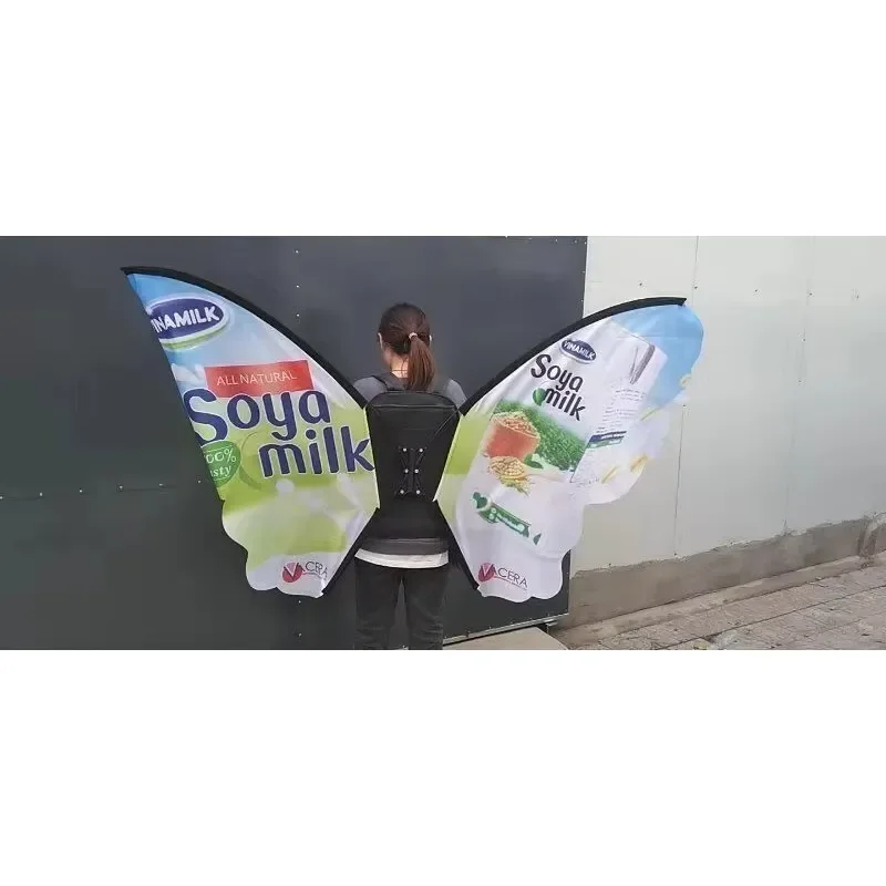Promotional Rectangle Backpack Flag Advertising Backpack Feather Banner Custom Advertising Moving butterfly Flag