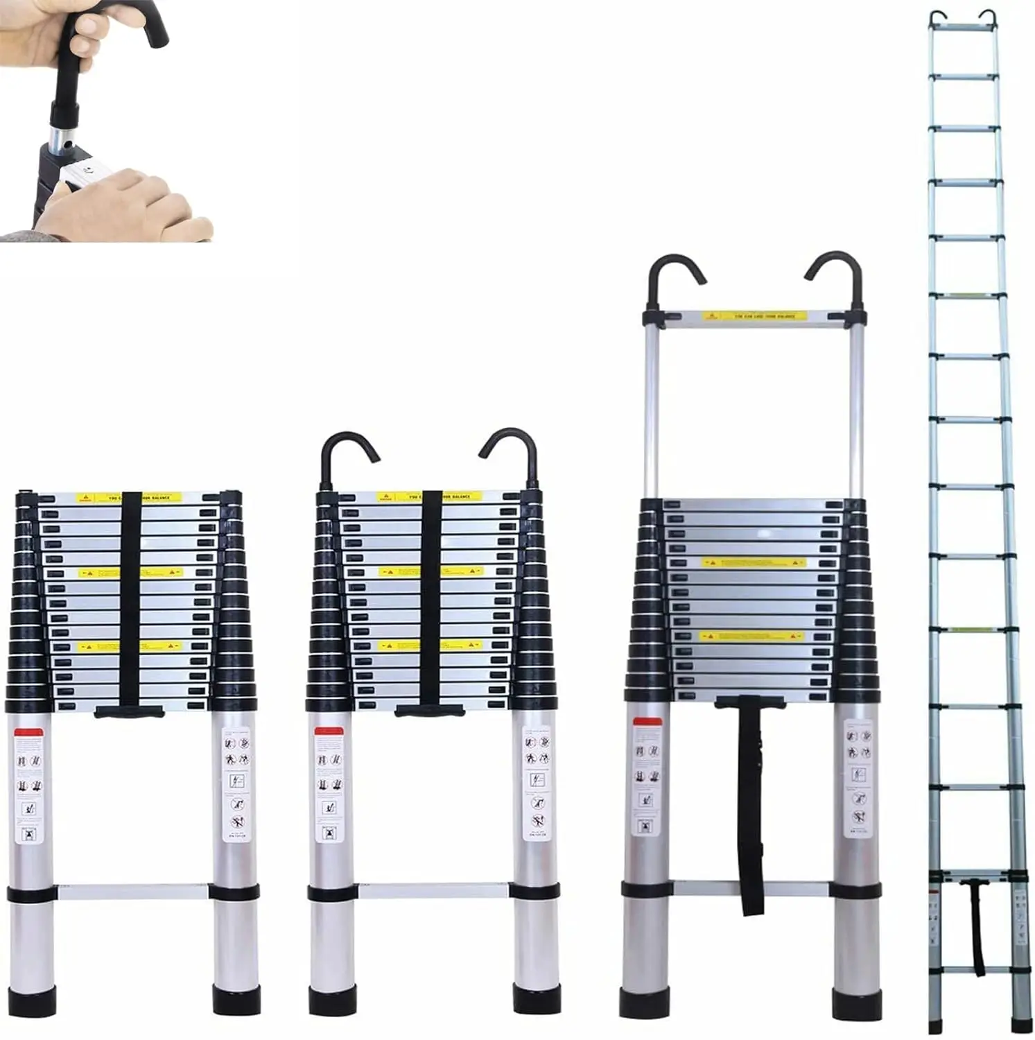 DayPlus 5M telescopische ladder met haken, 16,5FT multifunctionele opvouwbare aluminium opvouwbare ladderverlenging zolderladder, 330lb EN131