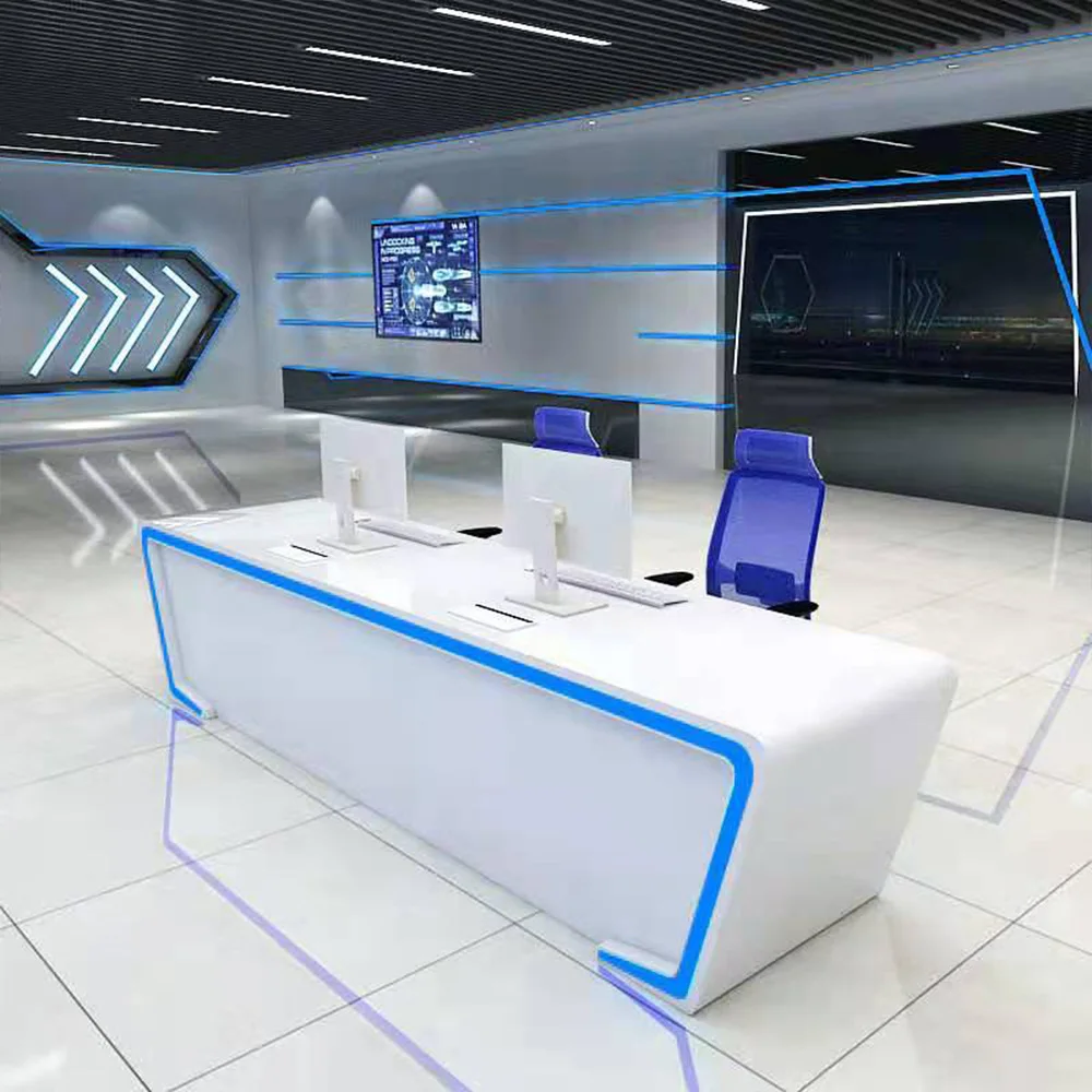 Custom Reception Command Center Computer Desk Office Furniture Console Reception Monitoring Console
