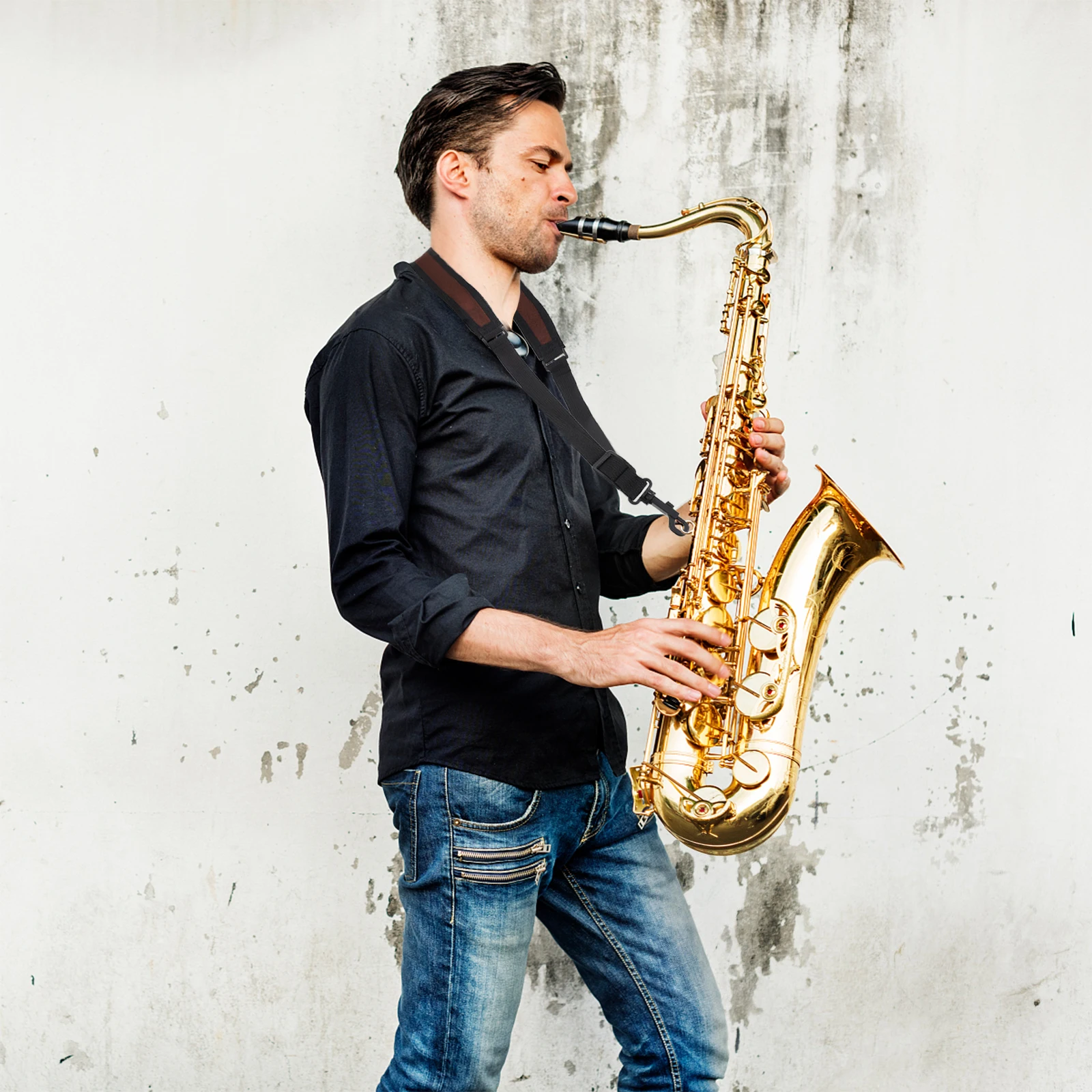 

1pc Adjustable Cotton Padded Universal Saxophone Shoulder Strap For Comfortable Support Load-Bearing Music Instrument Accessory