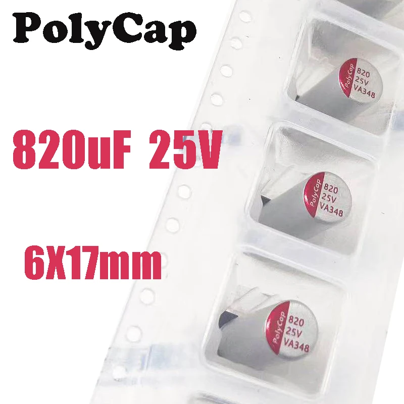 Capacitor de Estado Sólido SMD 25V820UF 820UF/25V PolyCap 6X17mm 820uf 25V 820 25V VA348