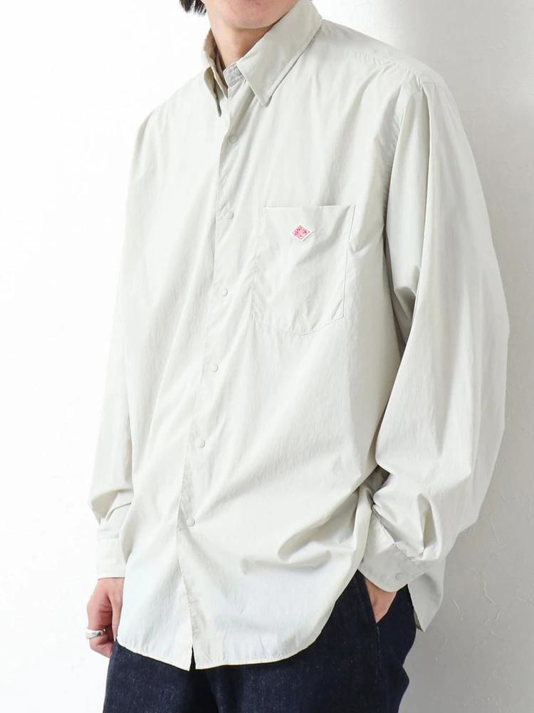 

DANTON French lapel button-down sunscreen summer ultra-thin shirt solid color nylon shirt neutral