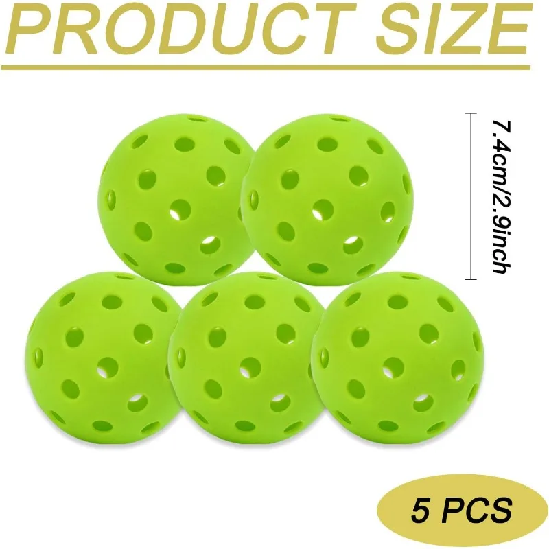 5 PCS Pickleball Balls, Indoor with 40 Small Precisely Drilled Holes, Durable Ball for Outdoor and Indoor Play