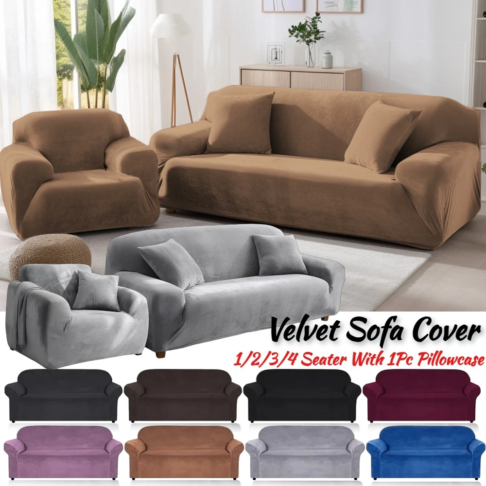 Stretch Velvet Sofa Covers for 1/2/3/4 Seater Couch Covers 3D Armrest Plush Sofa Slipcover for Living Room Furniture Protector