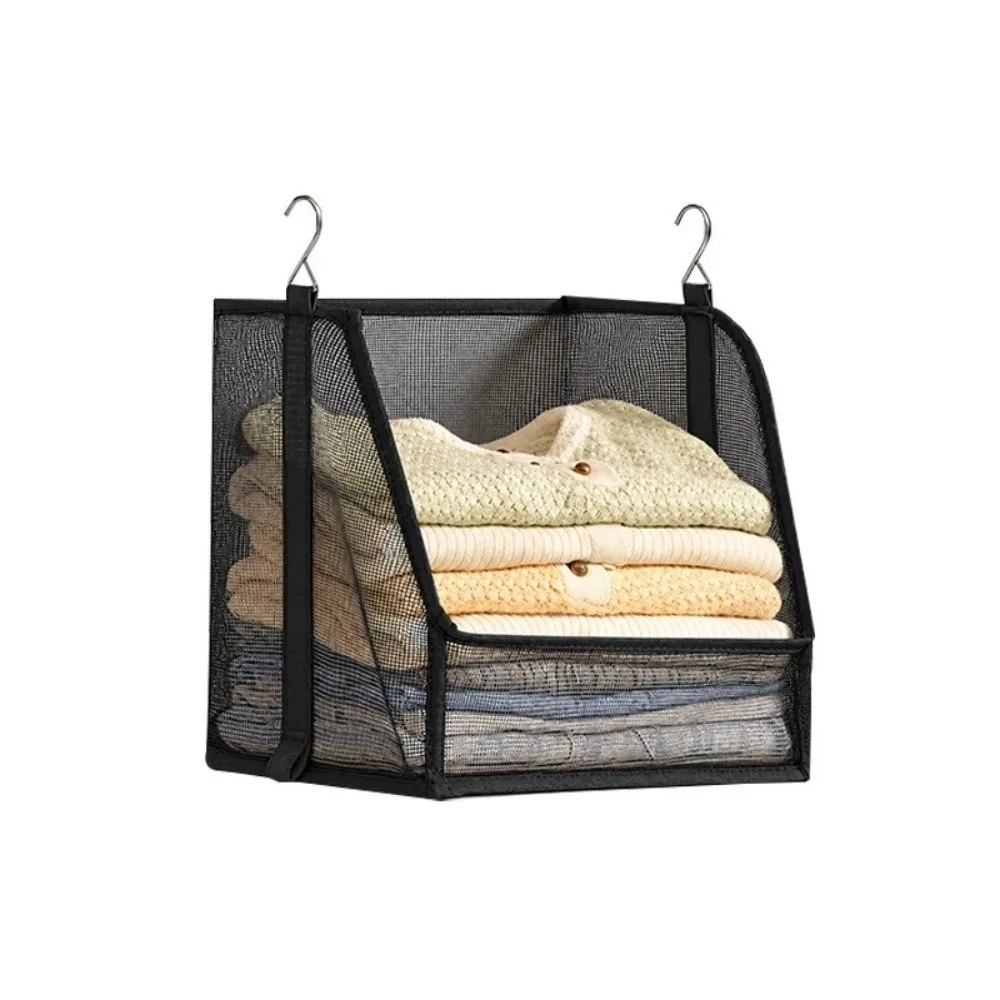 Plastic Mesh Hanging Storage Basket Stackable Open Front Wardrobe Hanging Basket Detachable Hanging Mesh Organizer Wardrobe