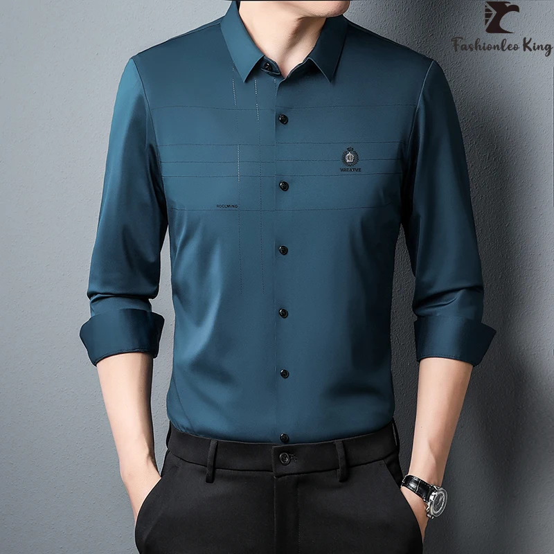 Brand Style Men\'s Social Shirts High Quality Long Sleeve Smart Formal Blouses Male Seamless Dress Shirts