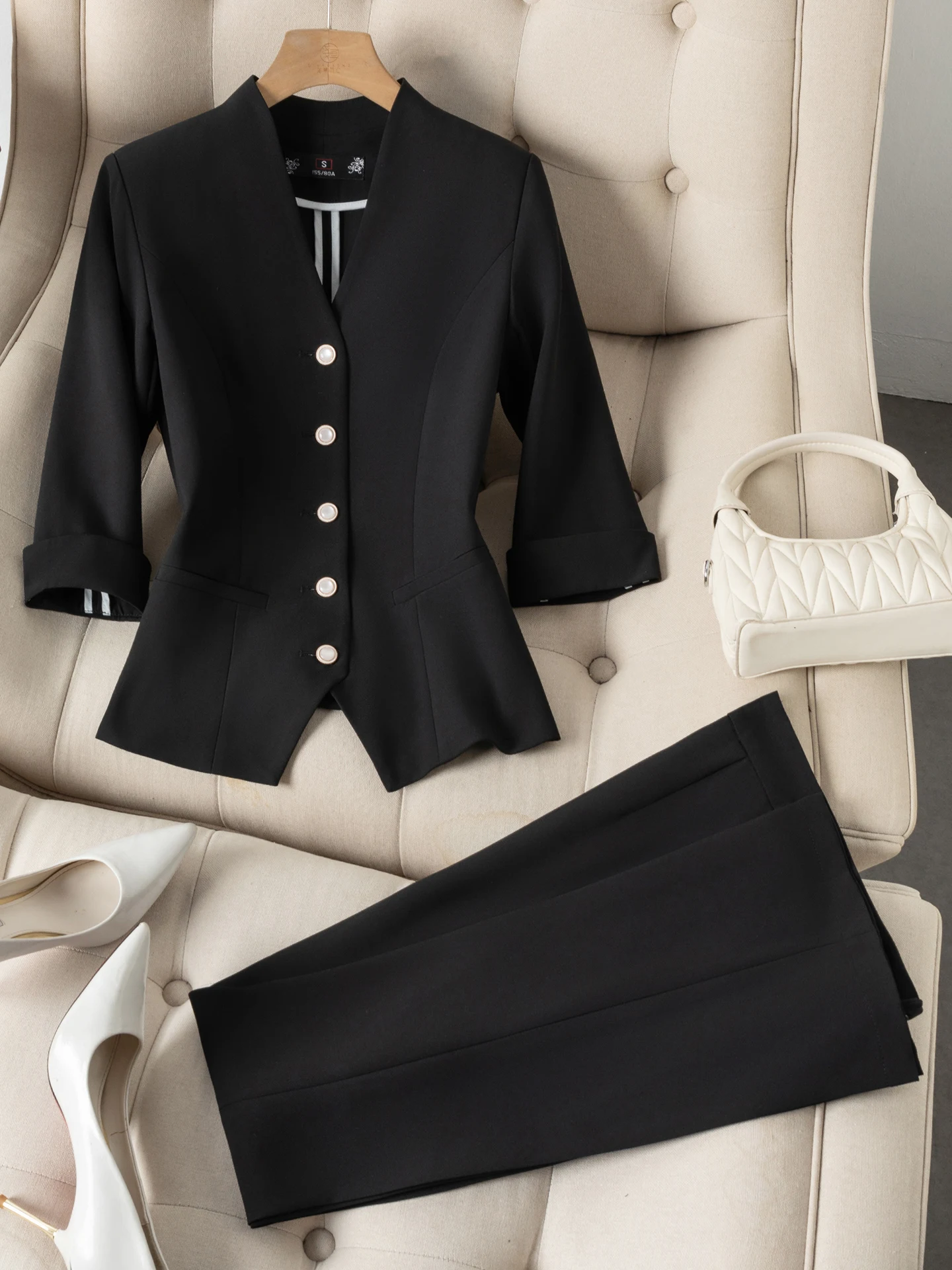Women's 7/8 Sleeve Suit Set 2026 New Spring Commute Professional Work Uniform High End Career Fashion Polyester Fiber