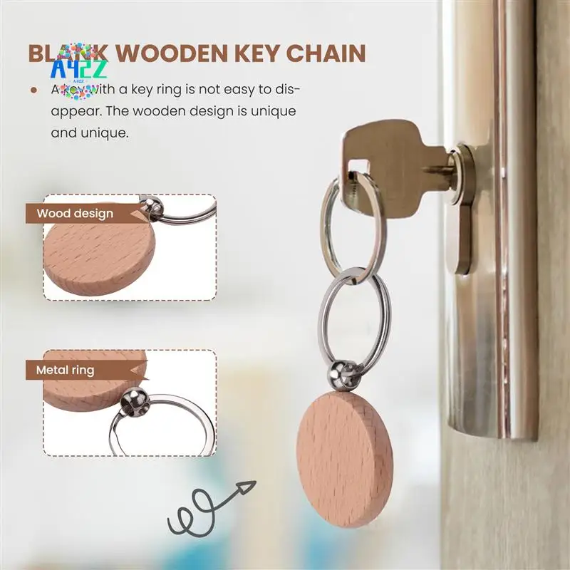 

A42Z-100Pcs Blank Round Wooden Key Chain Diy Wood Keychains Key Tags Can Engrave Diy Gifts