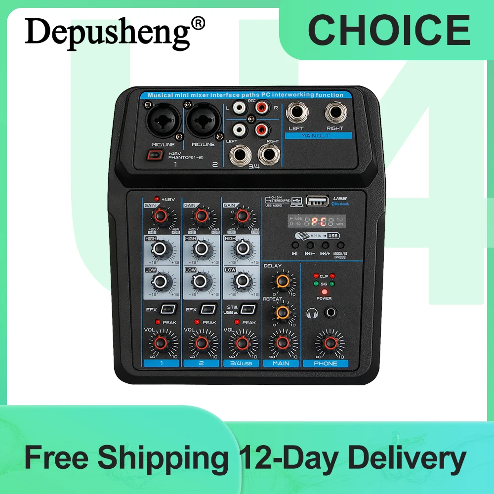 

DEPUSHENG U4 Professional 4-Channel Mixer Computer Recording Live Digital Sound Music Mini Audio Console