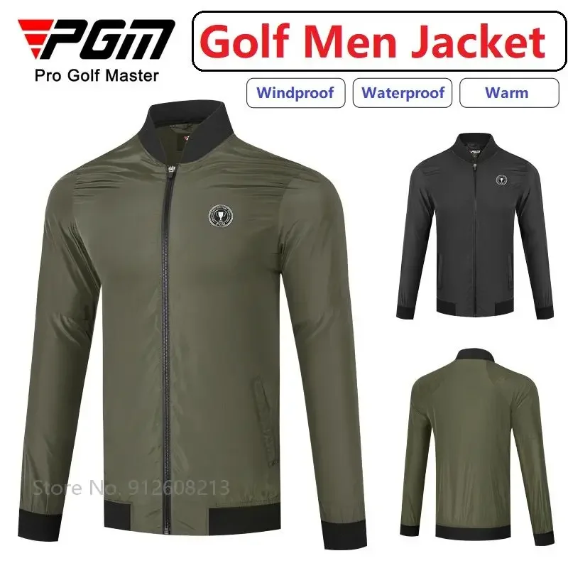 Pgm Windproof Sports Windbreaker for Mens Waterproof Golf Jacket Men Warm Sports Coat Stand Collar Tops Full Zipper Sportswear