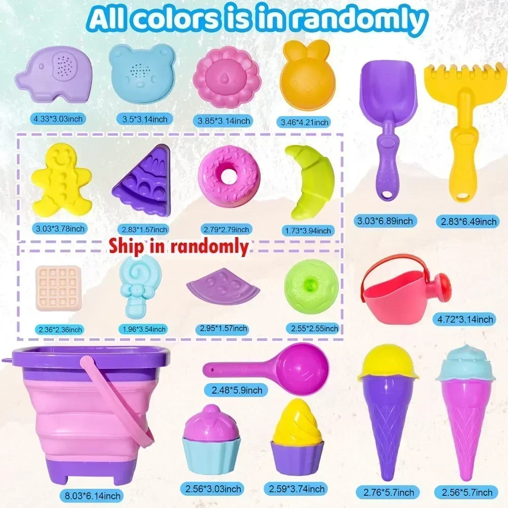 Toddler Beach Toy Ice Cream Sand Toys for Kids with Bucket Mesh Bag Shovels Sand Molds Watering Can Outdoor Sandbox Toys Set