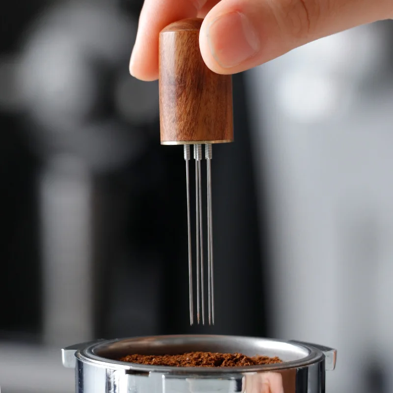 Espresso Coffee Stirrer with 6 Spare 0.4mm Needles Magnetic Absorption Stand Barista Coffee Stirring Distribution Tools