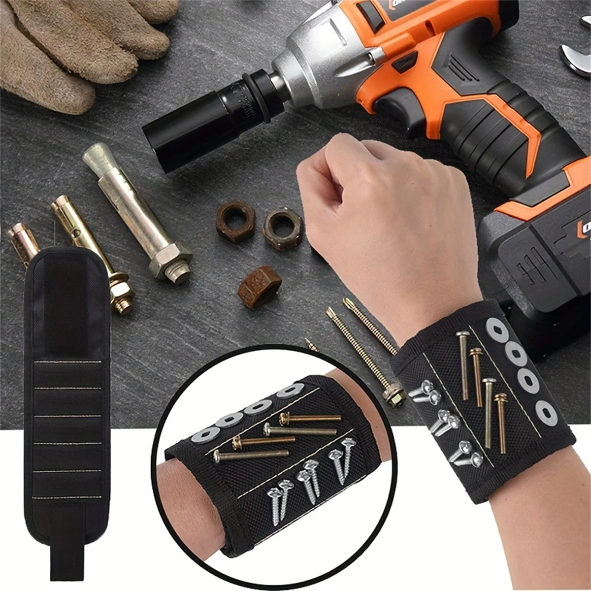 Durable Magnetic Tool Wristband Working Magnetic Wristband, Magnetic Wristband with Strong Magnetic Nail Suction Men