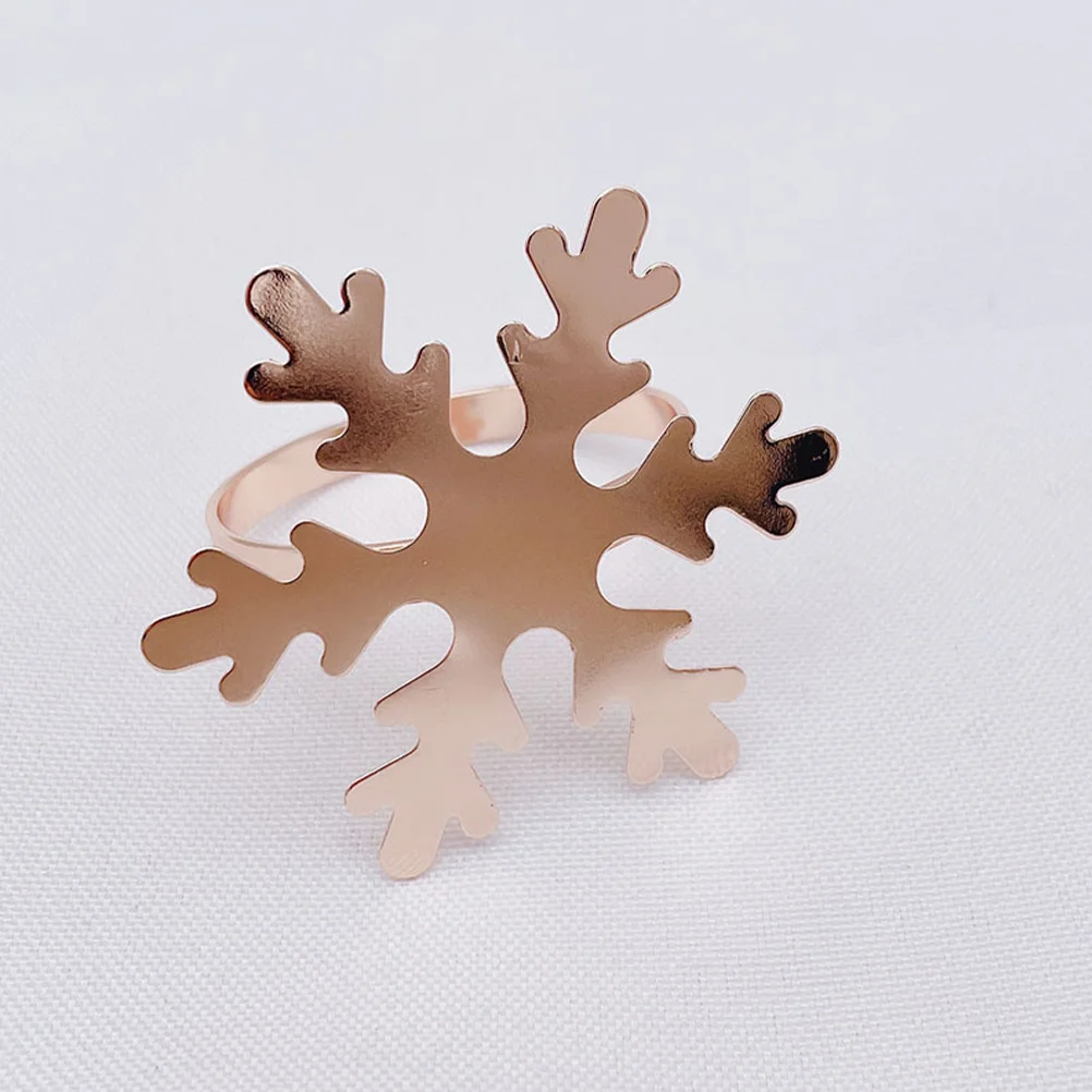 6 Pcs Napkin Buckle Rose Gold Rings Modern Style Holder Buckles Christmas Farmhouse Metal Snowflake Elegant