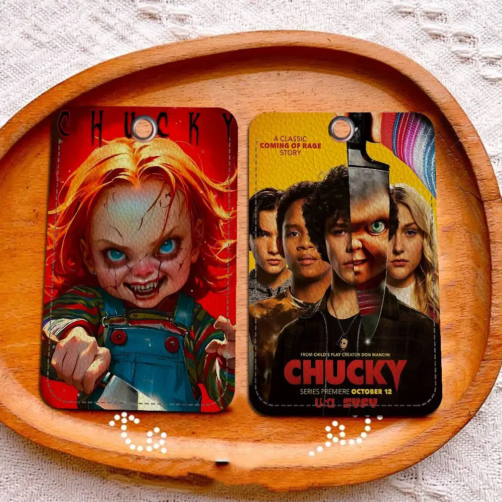 الكلاسيكية تشاكي فيلم الرعب 1 قطعة حافظة بطاقات الوصول حافظة بطاقات جلدية المفاتيح حلقة رئيسية باب الوصول العلامات حافظة بطاقات الهوية المفاتيح