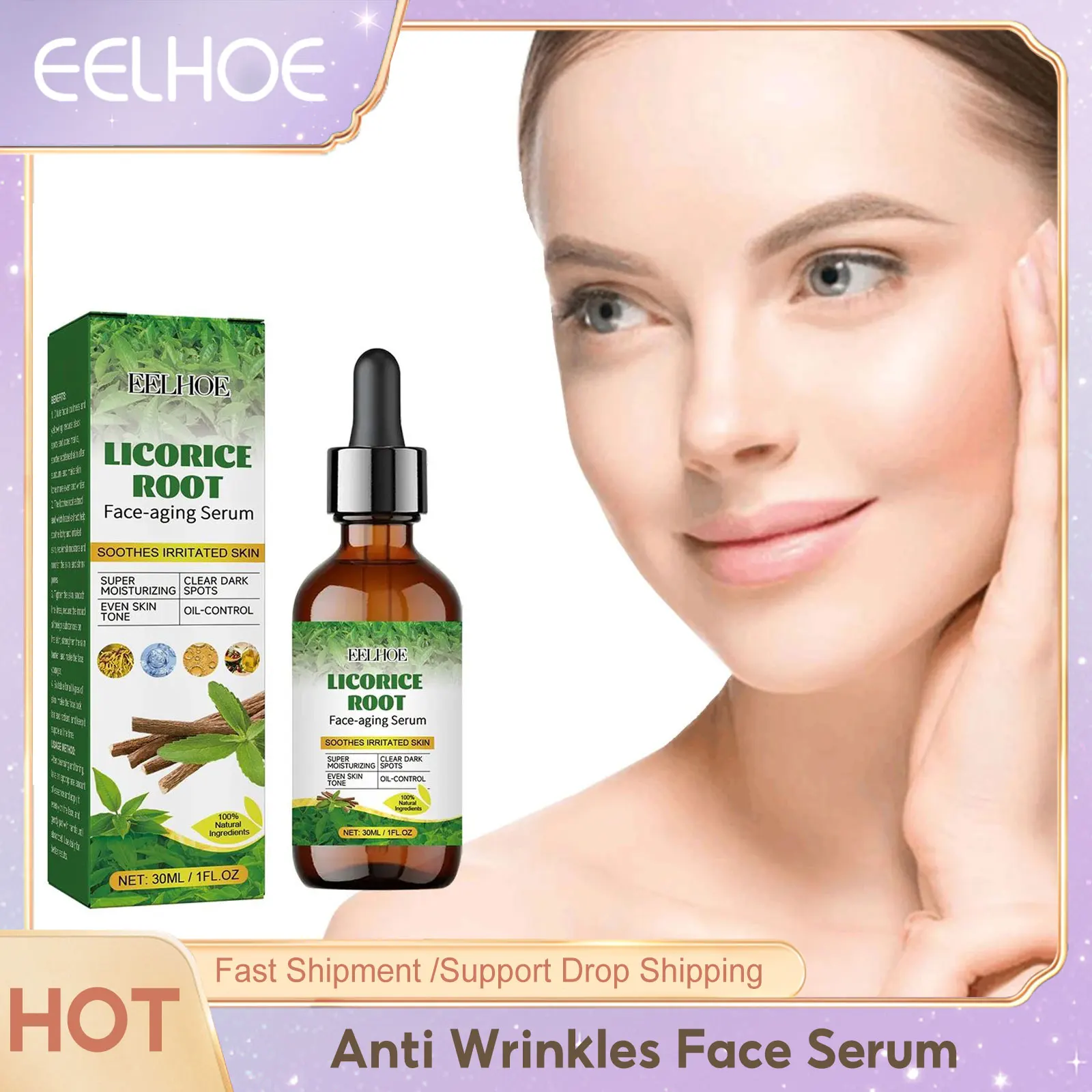 Anti Wrinkles Face Serum Licorice Root Extract Acne Wrinkles Removal Firming Fine Line Pore Shrinking Brighten Skin Facial Serum