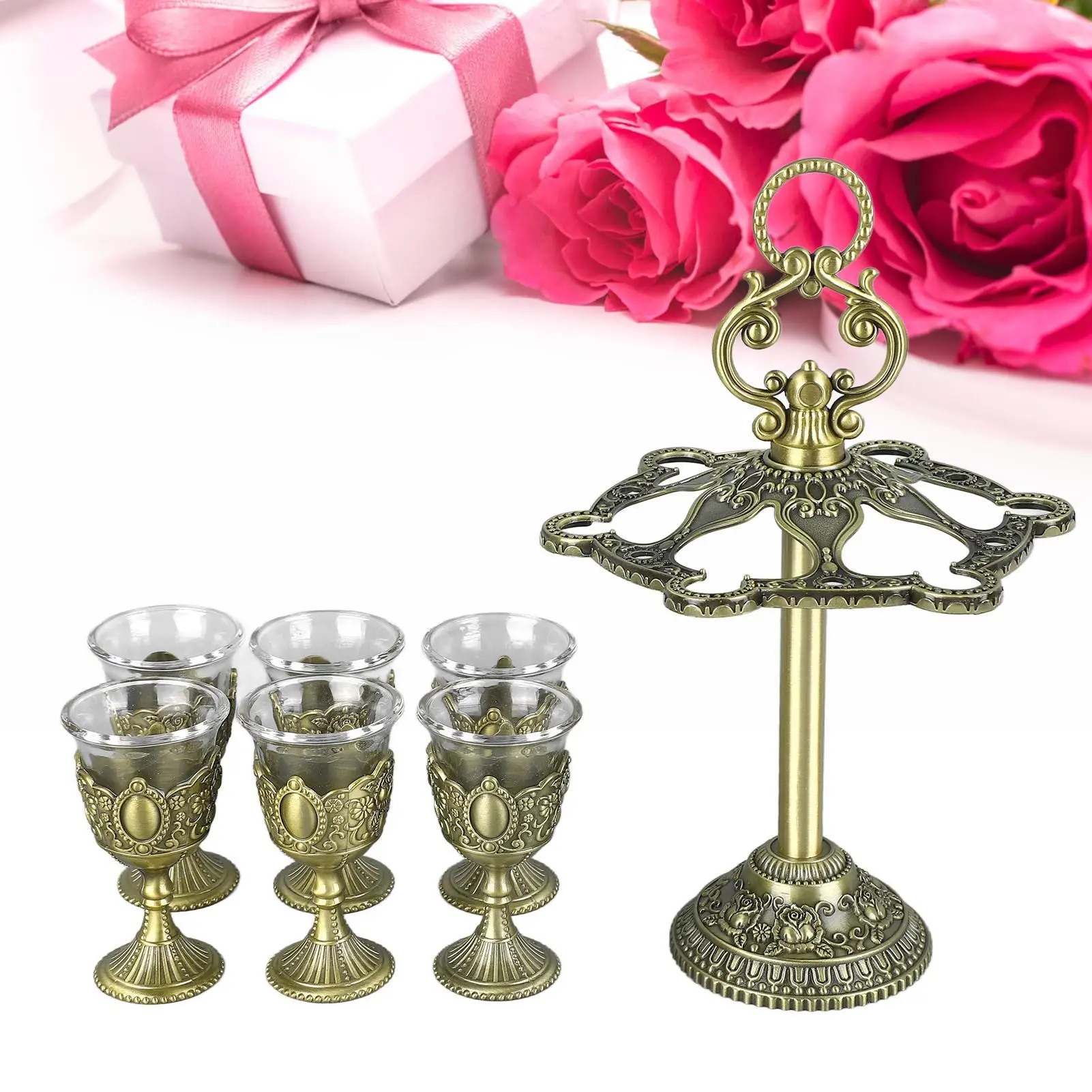 Chinês Zinc Alloy Chalice Coffee Cup, Embossed Flower Design, Ideal para Festas Banquetes e Bares