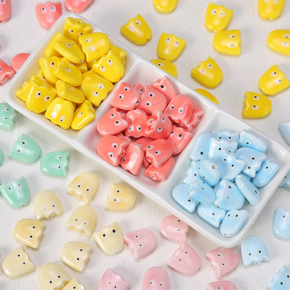 10 Uds. De cuentas de fantasma bonitas de color dopamina, espaciador de cerámica, cuentas sueltas para hacer joyería, accesorios para collar y pulsera DIY