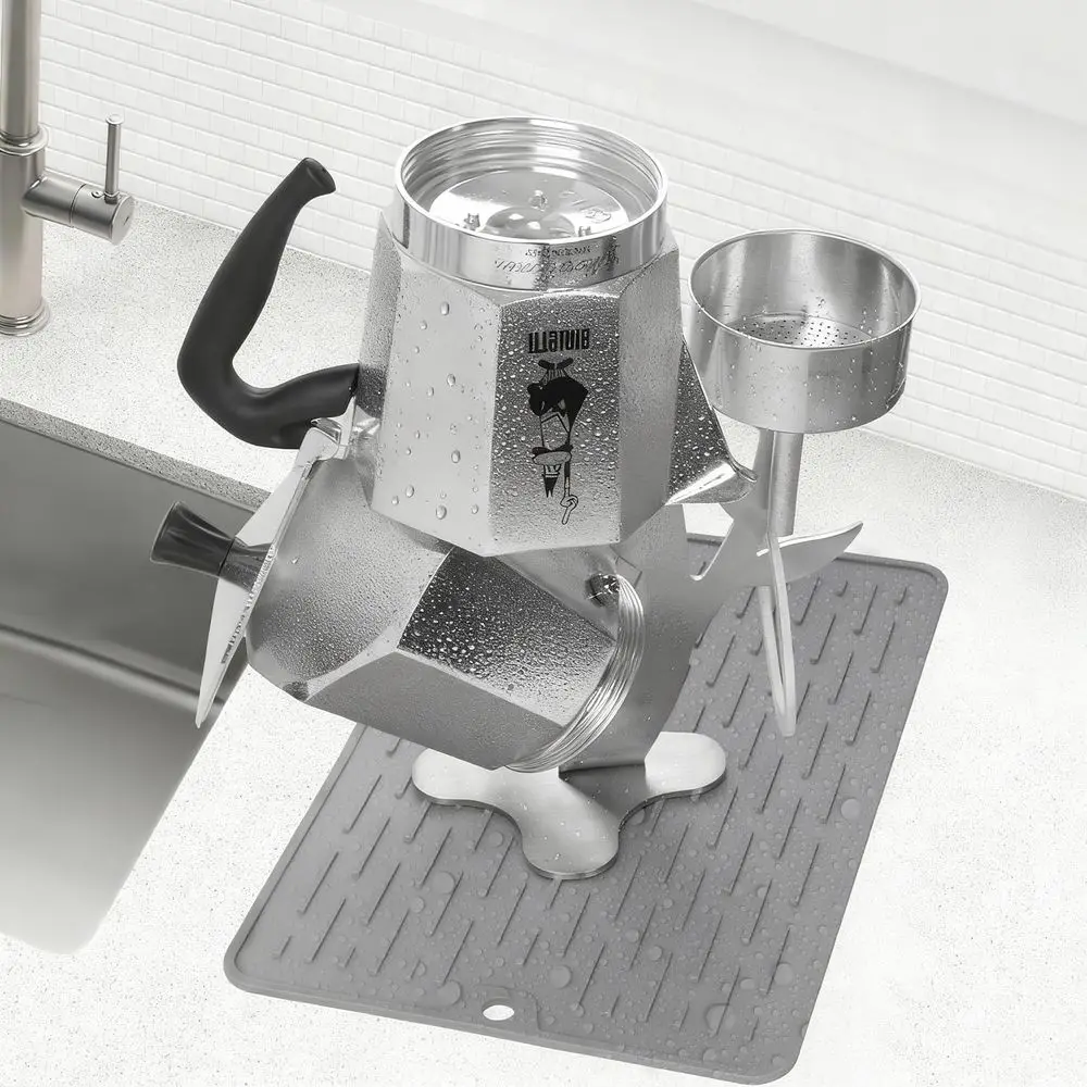 

Сушилка для посуды или подставка для кофеварки Moka, дренажный органайзер из нержавеющей стали 304 с силиконовым ковриком для сушки, совместимый с Moka