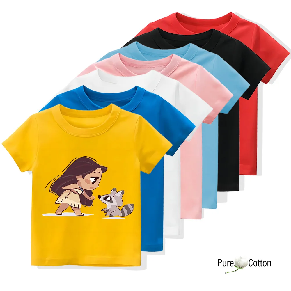 Four Seasons Kids T-shirt Disney 2 Little Fox and Little Girl Print Cute casual short sleeve Tops 100% cotton crewneck T-shirt