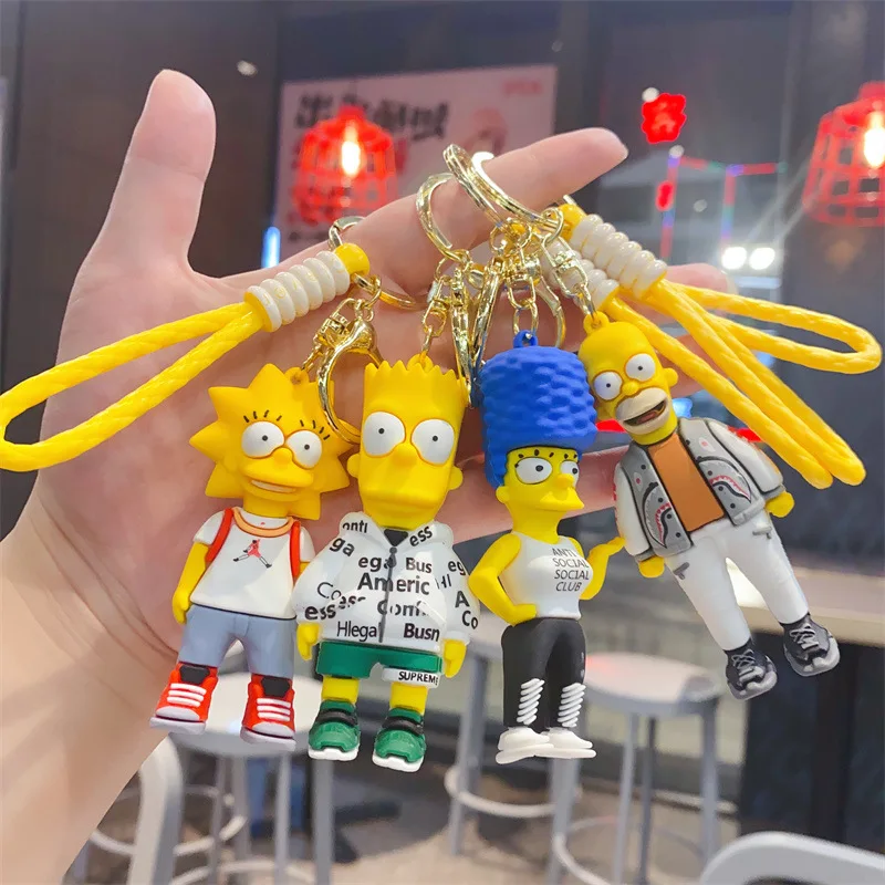 Cute The Simpsons Keychain Fashion Creative Doll Key Chain Circle Bag Pendant Cartoon Anime Surrounding Couple Accessories Gifts