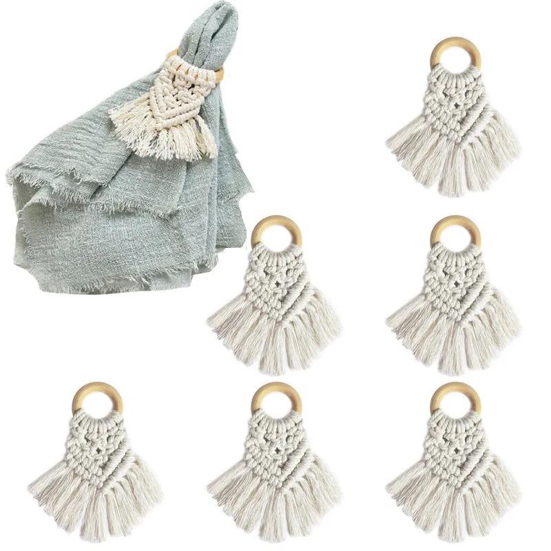 

Cotton Rope Napkin Rings Garland With Tassels Farmhouse Beads Rustic Country Table Napkin Holder Weddings Home Boho Decor