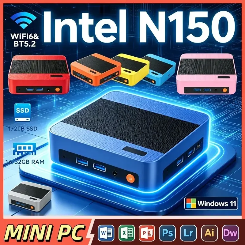 Intel N150 Mini Gaming PC Windows11 Pro 16GB RAM 1TB SSD WiFi6 BT5.2 Portable Mini Desktop Computer For Gaming Office