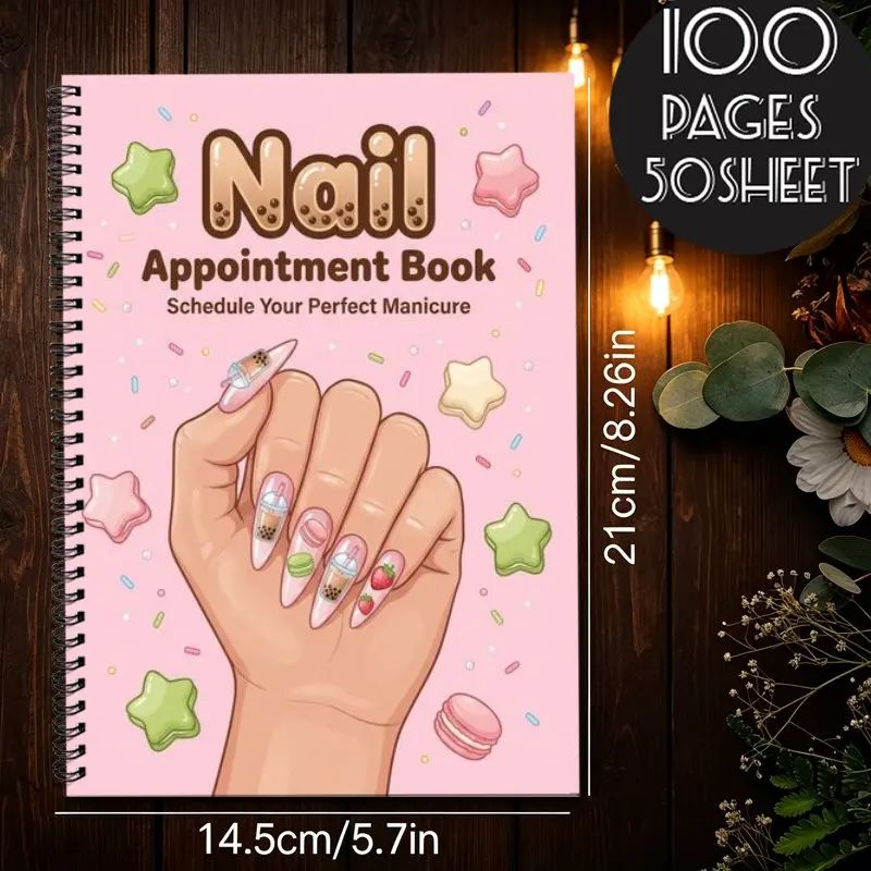 A5 Nail Art Appointment Notebook, Nail Artist Daily and Weekly Schedule Planner, Cute Bubble Tea Macaron Nail Themed