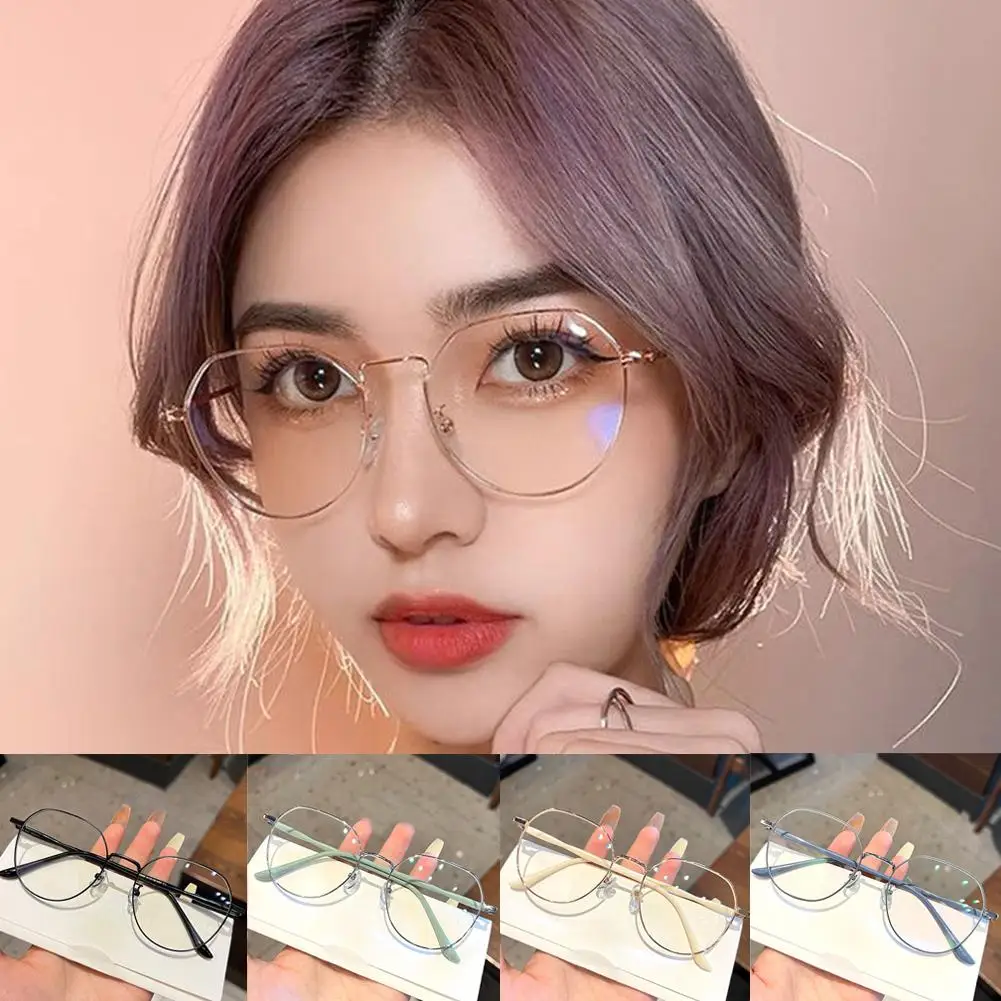 Metal Lightweight Large Frame Glasses Simple Fashion Retro Flat Sunglasses For Men And Women Classic Plain Spectacles Lente U4w2