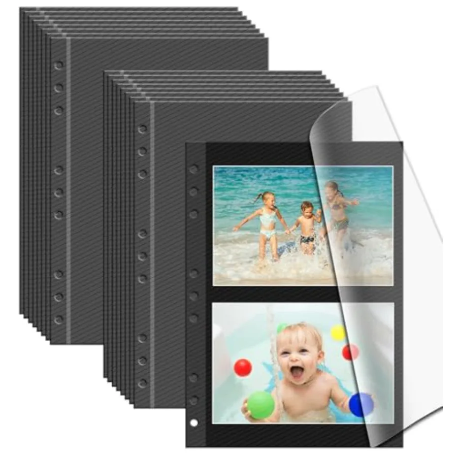Photo Album Pages Refill for 6 Ring Binder, 15 Sheets/30 Self-Adhesive Pages, Scrapbook Album Sheets Fit 2x3, 4x6, 5x7 Photo