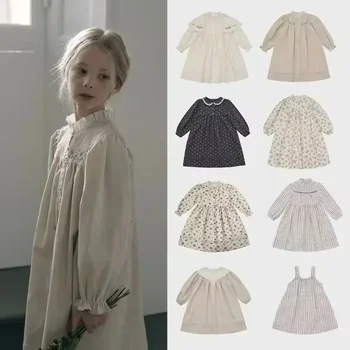 ¡En stock! Vestido para niñas 2025, principios de primavera, nuevo vestido de princesa bordado de manga larga LOU, vestido de encaje bordado