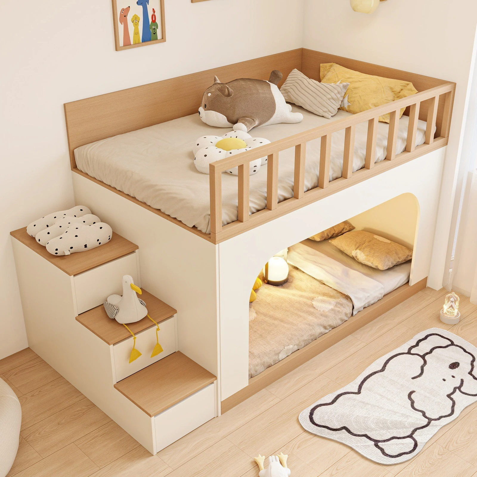 Children's room half-height bed solid wood bed empty small apartment multi-functional combination secret base tatami