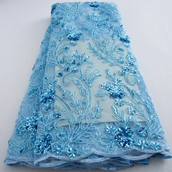 African Mesh Lace Fabric 2025 Newest Design French Tulle Lace Fabric With Sequins For Women Christmas Party Dresses Sewing A4062