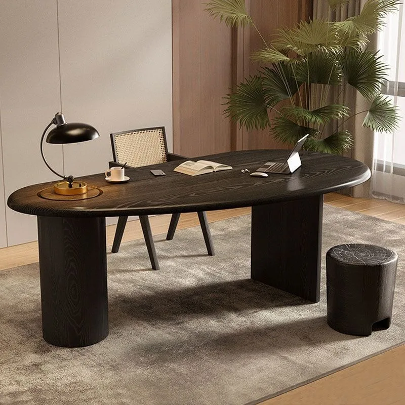 Solid wood desk antique study desk workbench designer black oval home advanced inductor computer desk