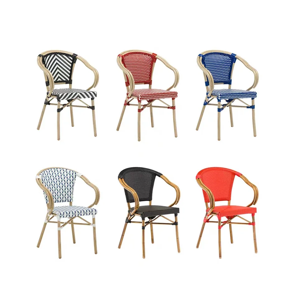 Cafe milk tea shop, outdoor PE imitation rattan outdoor chair, stackable garden aluminum chair, rest armchair in leisure area