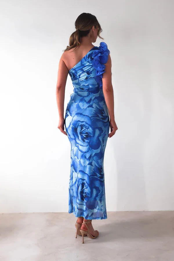 Sister Star ผู้หญิงแฟชั่น Casual Slim Stereoscopic ดอกไม้เอียงคอยาวชุดขายส่งเซ็กซี่ Club Party Dresses