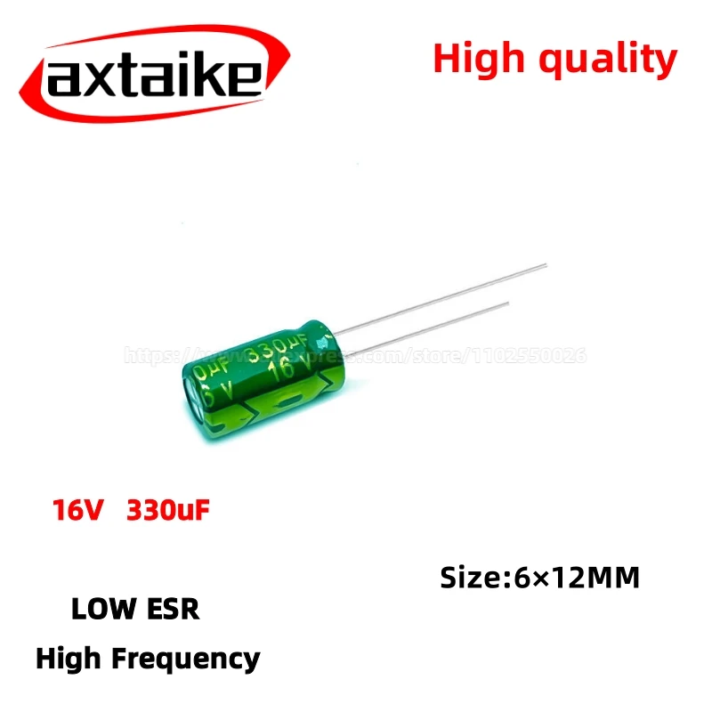 

50PCS 16V330uF Aluminum Capacitor, High Frequency Low ESR 105°C Radial for Power Supply/Solar Inverter Size: 6×12MM 6×12MM