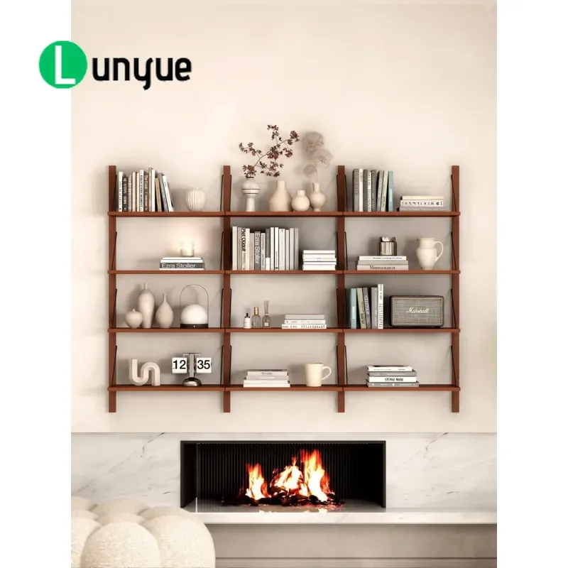 Retro Wall Mounted Storage Rack Solid Wood Track Shelf Multi Functional Magazine Holder for Living Room Study Home Decor