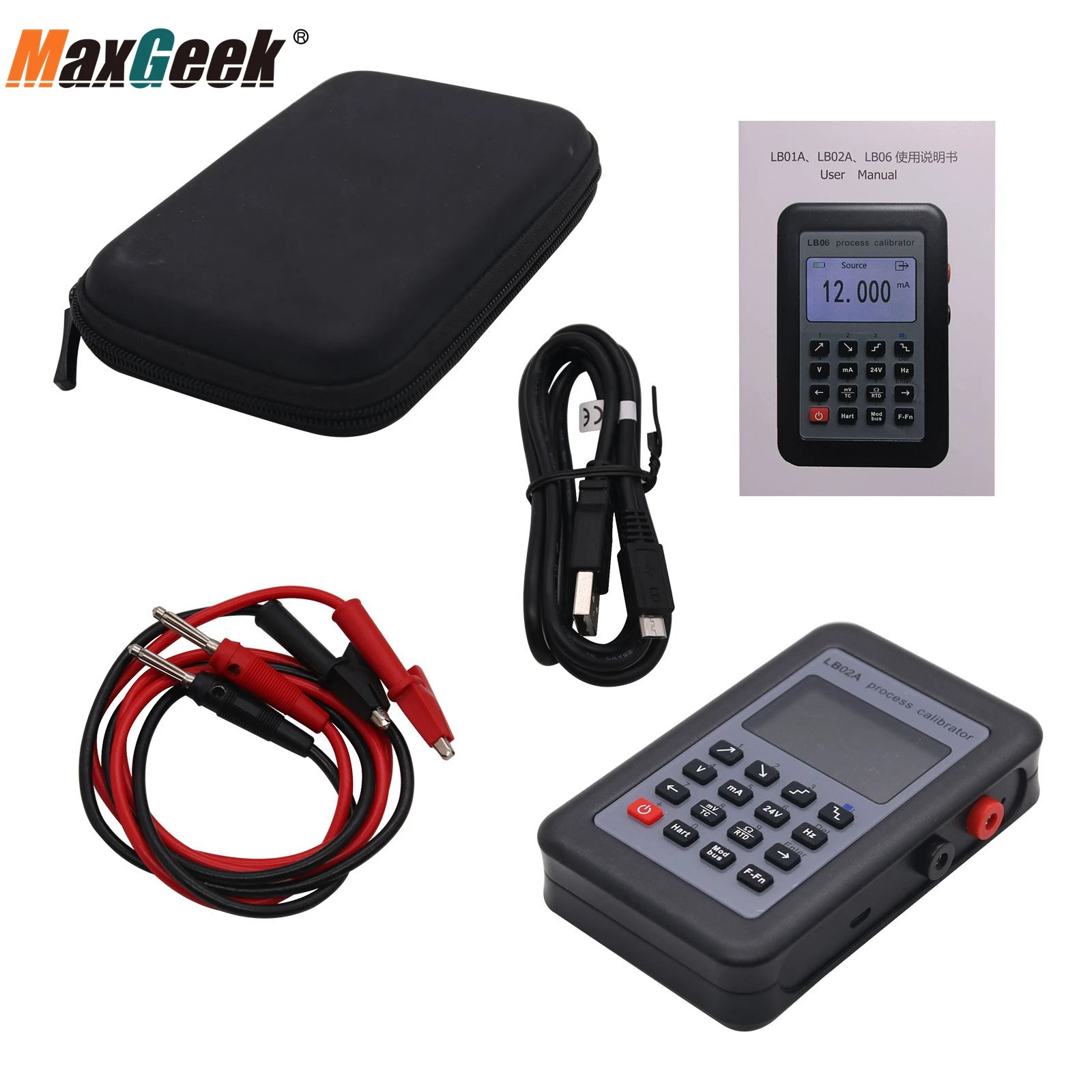 Maxgeek ใหม่ LB02A เครื่องสอบเทียบสี LCD ความถี่ RTD PT100 Thermocouple MV 0-10V 4-20mA สัญญาณ Generator ฟังก์ชั่น