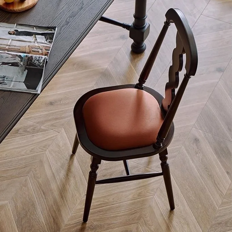 

French dining chair solid wood home retro dining table and chair combination backrest book table makeup chair