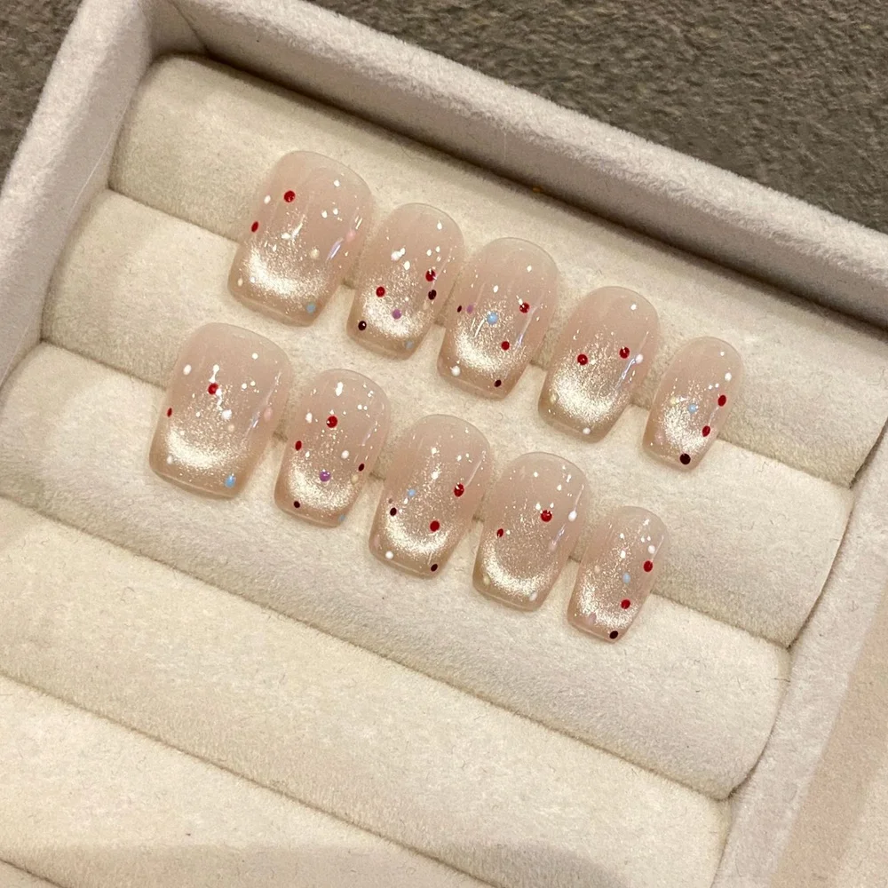 أظافر اصطناعية أكريليك قابلة لإعادة الاستخدام ، مصنوعة يدويًا ، لطيفة ، اضغط ، كاواي قصير ، تصميم مخفي القط الوردي ، فن الأظافر ، المطلوب ، متجر الحياة #3