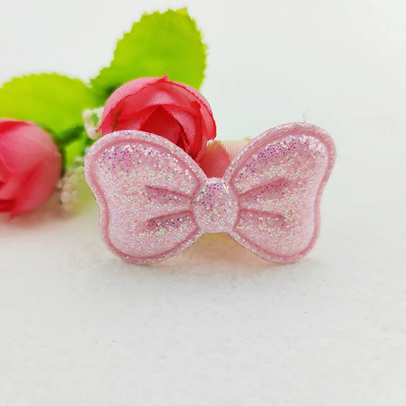 100 Stück Glitzer-Stoff-Schleifenapplikationen 4x2,5 cm für DIY-Nähprojekte, Kopfbedeckungen, Haarspangen, Schleifendekorationen, Aufnäher für Kleidung und Hüte – Detail 6